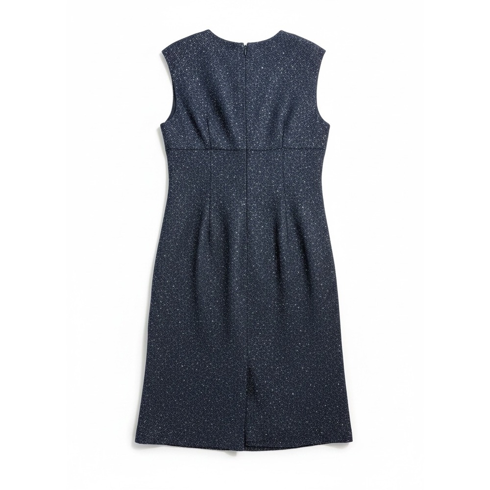 St John Sheath Dress Womens 12 Navy Blue Sequin Knit Sleeveless Gala - Picture 3 of 6